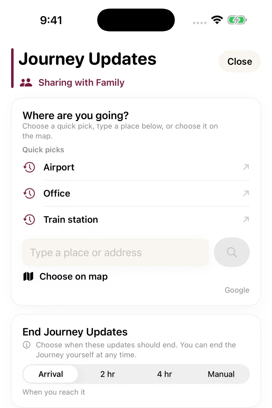 Build 101 Journey setup with destination and duration choices