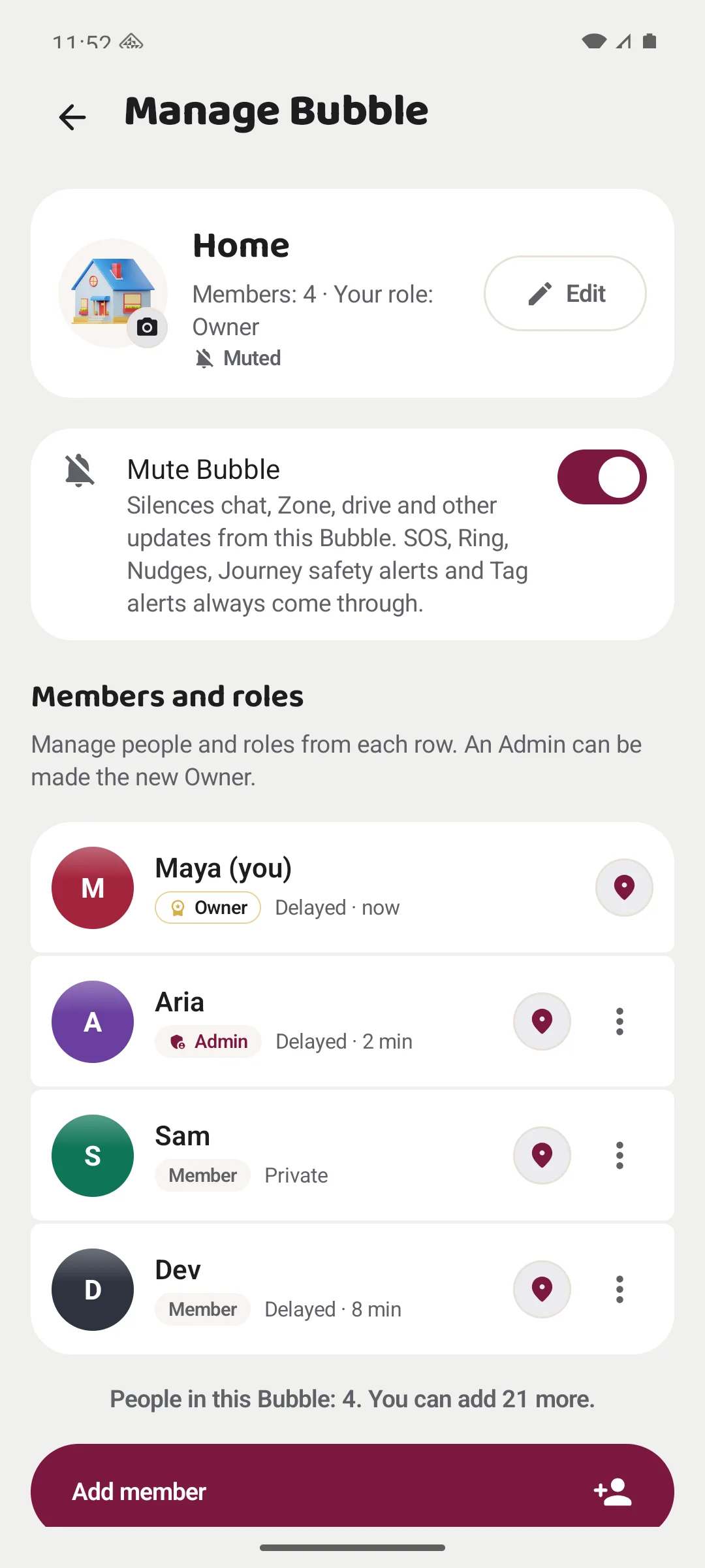 Manage Bubble with Mute Bubble enabled and safety-alert exceptions