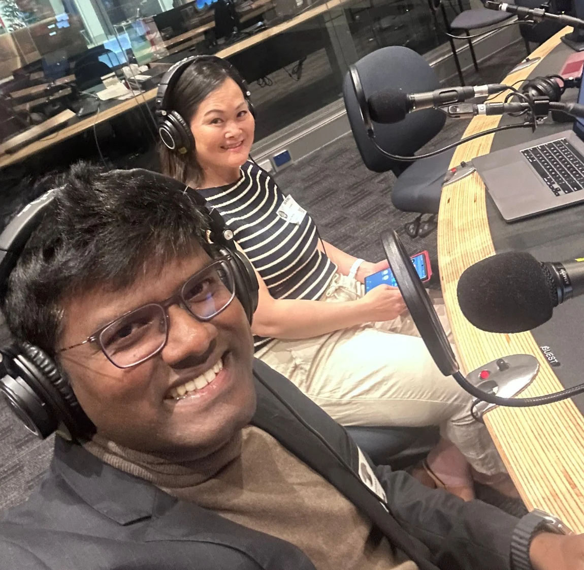 An I’M SAFE team member being interviewed in a radio studio.
